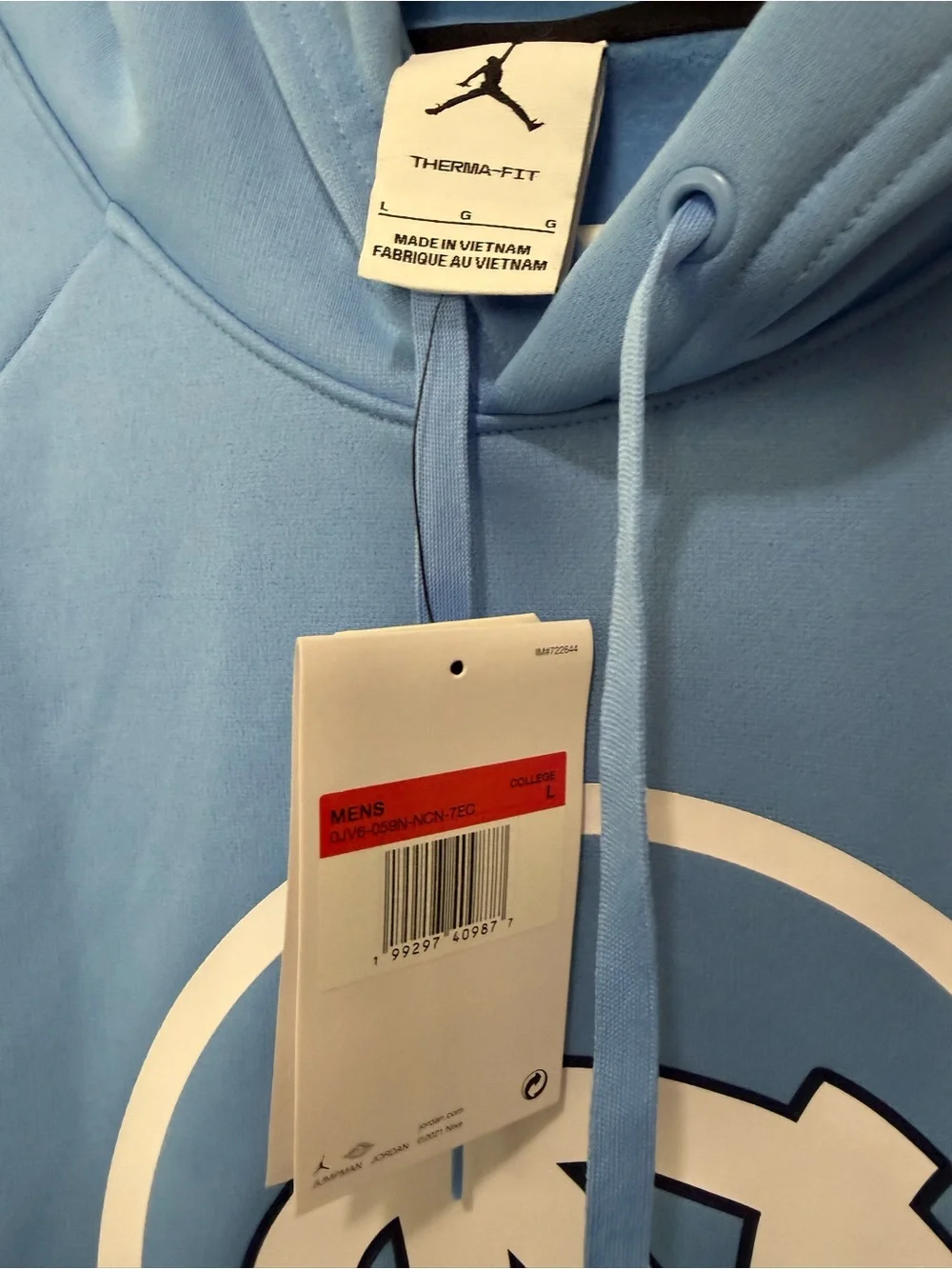 Jordan Men’s Powder Blue UNC Crewneck Hoodie with Gray Sleeves